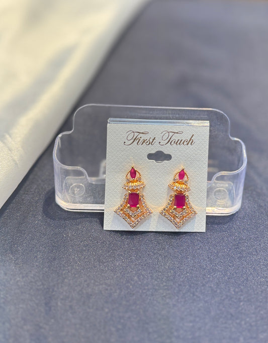 Dazzling Gold Plated Pink and White Color Stones Earrings