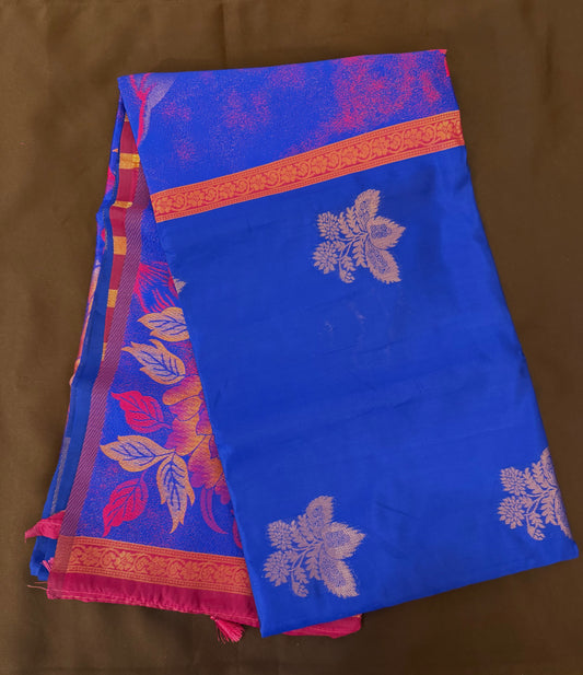 Attractive Royal Blue Color Art Silk Saree With Contrast Border For Women