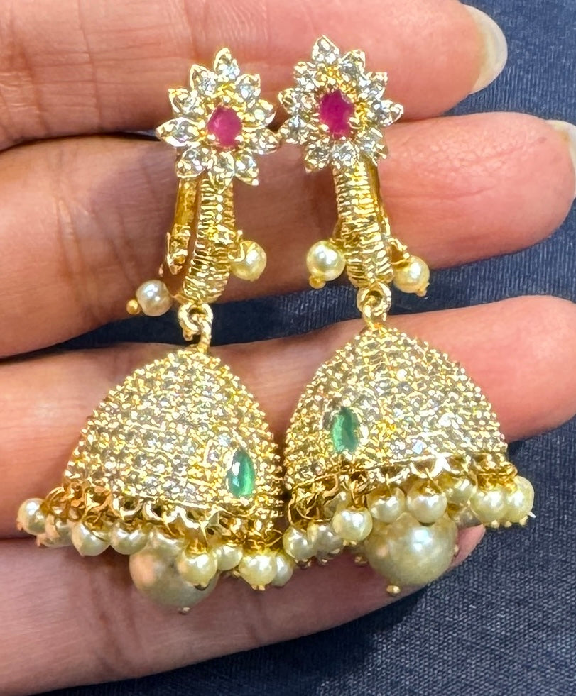 Adorable Gold plated White Color Stone Earrings For Women
