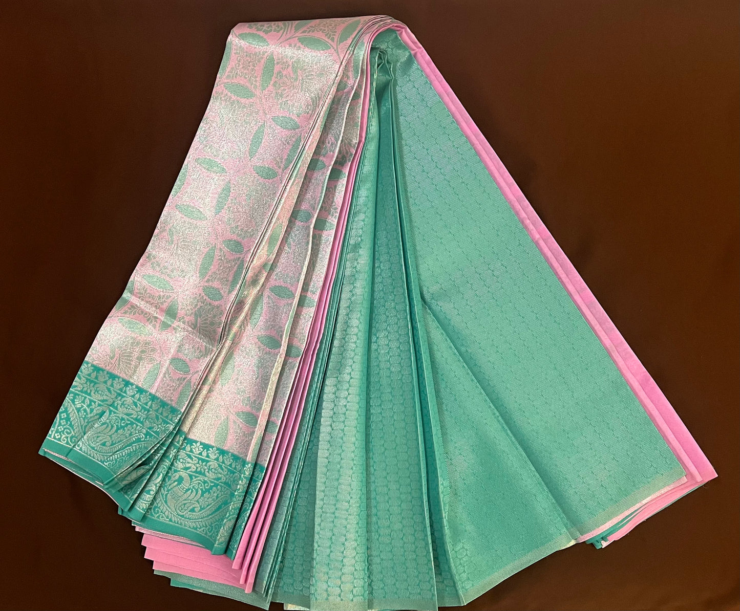 Attractive Light Pink And Light Green Color Motif Design Art Silk Saree For Women