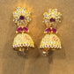 Attractive Dark Pink Color Stones With Gold Plated Earrings For Women