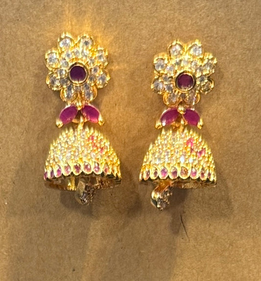 Attractive Dark Pink Color Stones With Gold Plated Earrings For Women