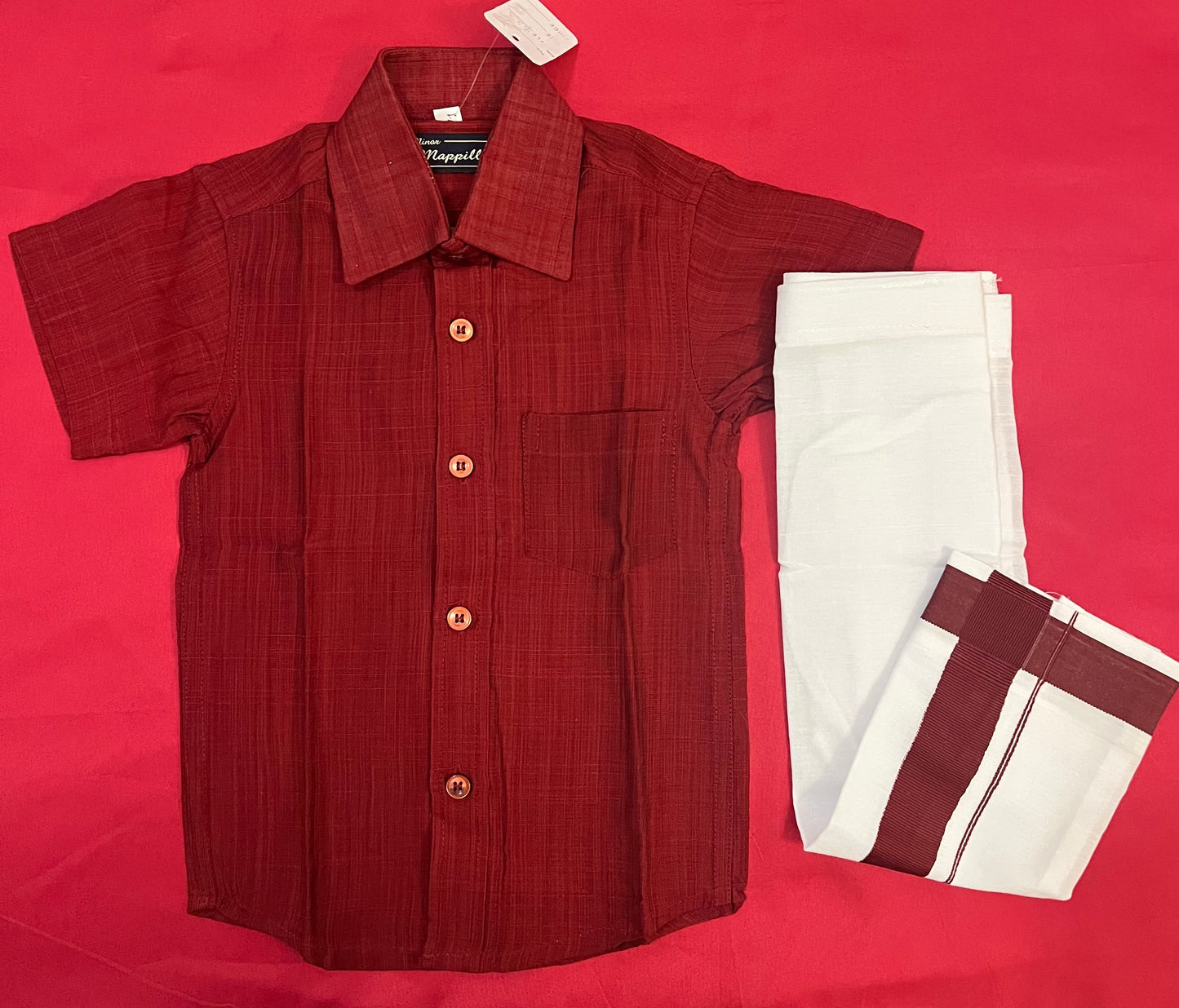 Beautiful Maroon Color Silk Cotton Shirt With Dhoti Sets For Kids