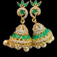 Marvelous White and Green Stones Gold Plated With Pearls Jhumka Earrings