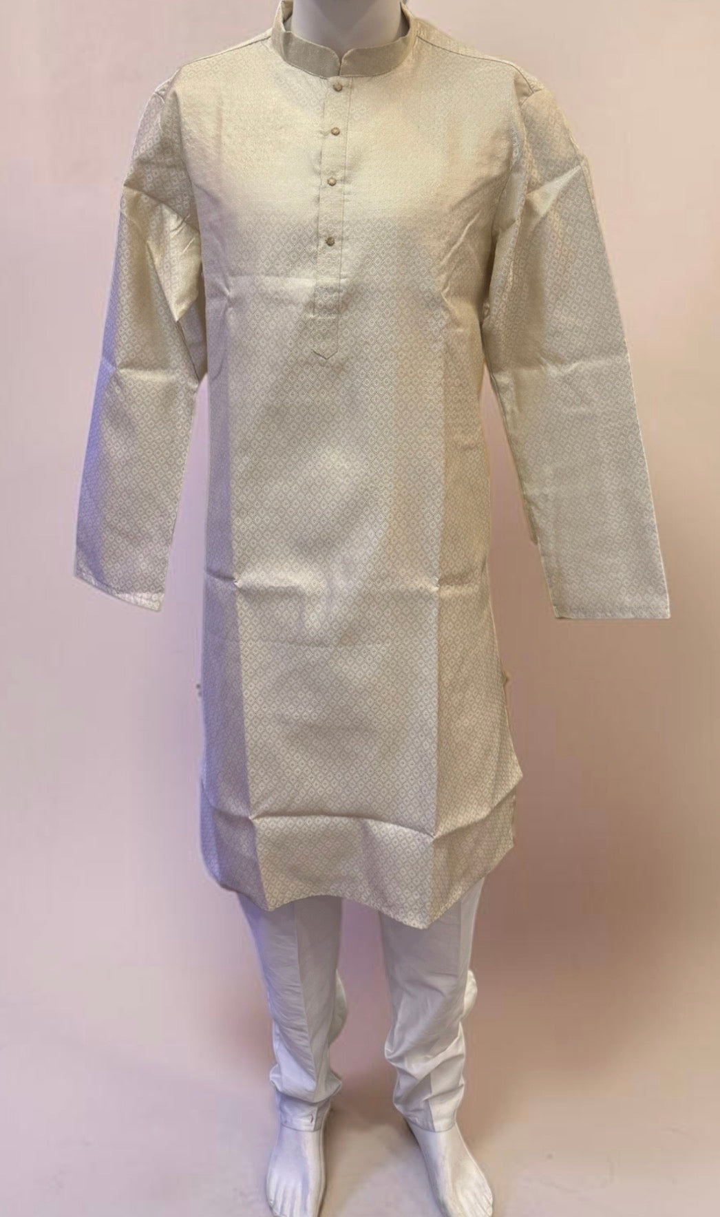 Stunning Cream Color Cotton With Self Design Kurta Suits For Men