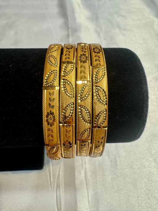 Amazing Gold Plated Bangles With Leaf And Flowers Design