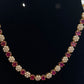 Exquisite Dark Pink Color Stone And White Pearl Gold Plated Necklace With Earrings Set