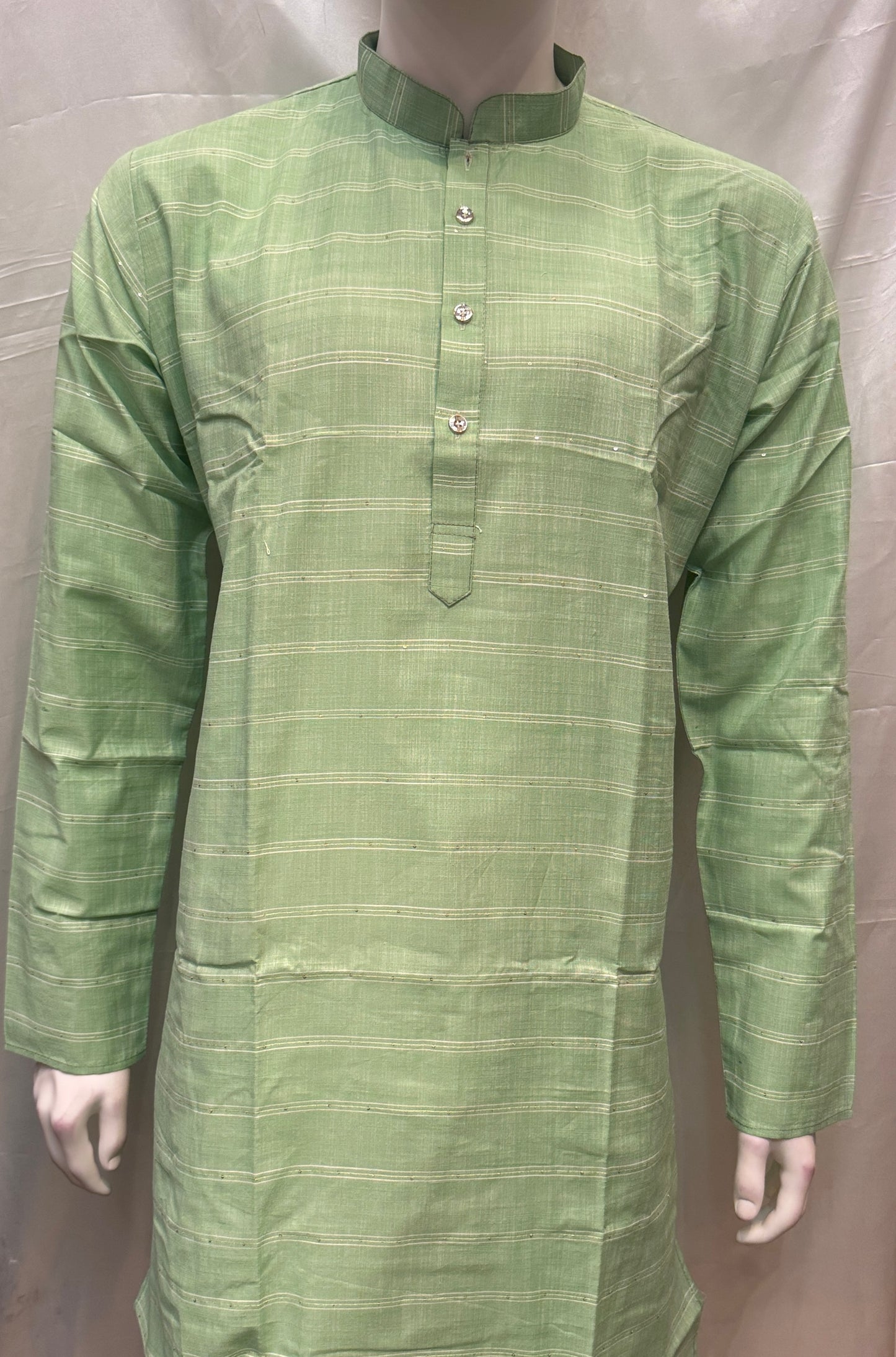 Alluring Green Color Cotton Kurta With Pajama For Men