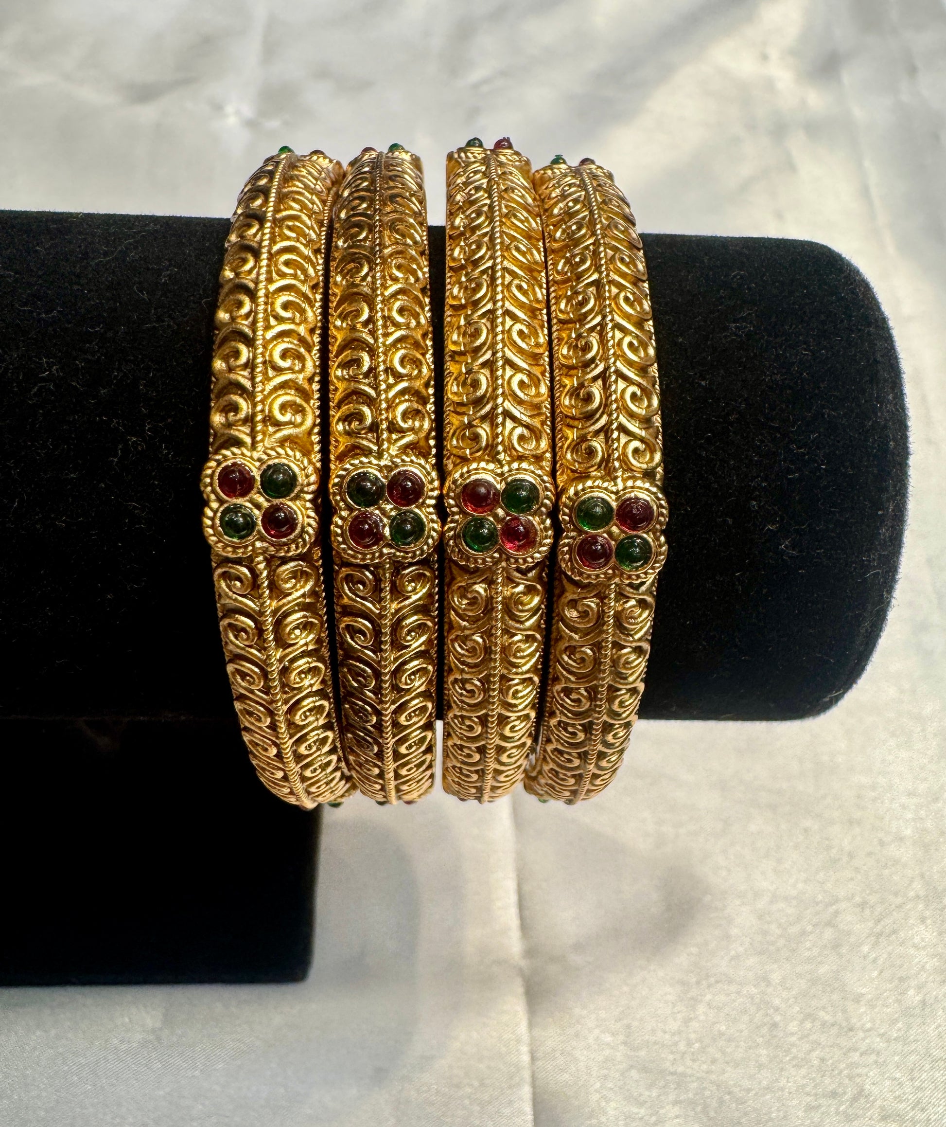 Elegant Antique Gold With Red and Green Stones Bangles Near Me
