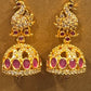 Beautiful Dark Pink Color Peacock Shaped Gold Plated Earrings For Women
