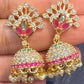 Beautiful Multicolored And White Stones Gold Plated Jhumkas Near Me