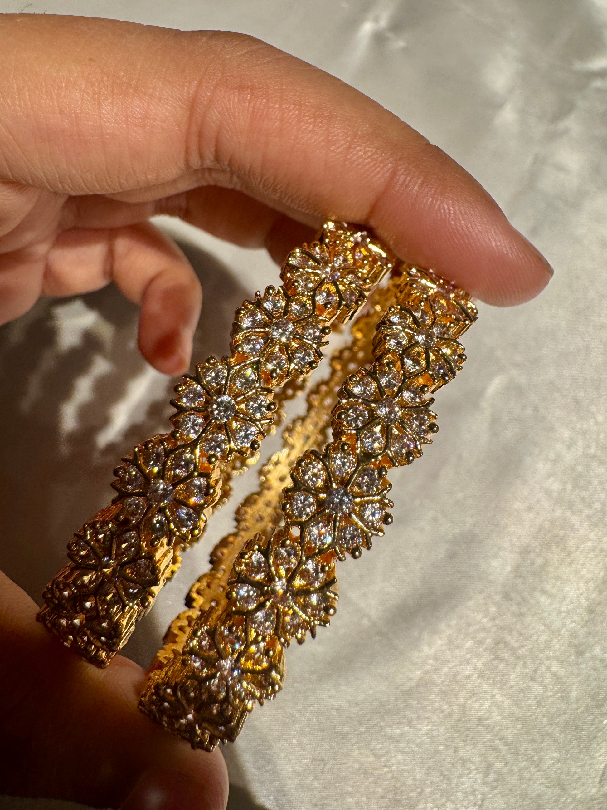 Elegant Gold Plated With White Stones Bangles Near Me