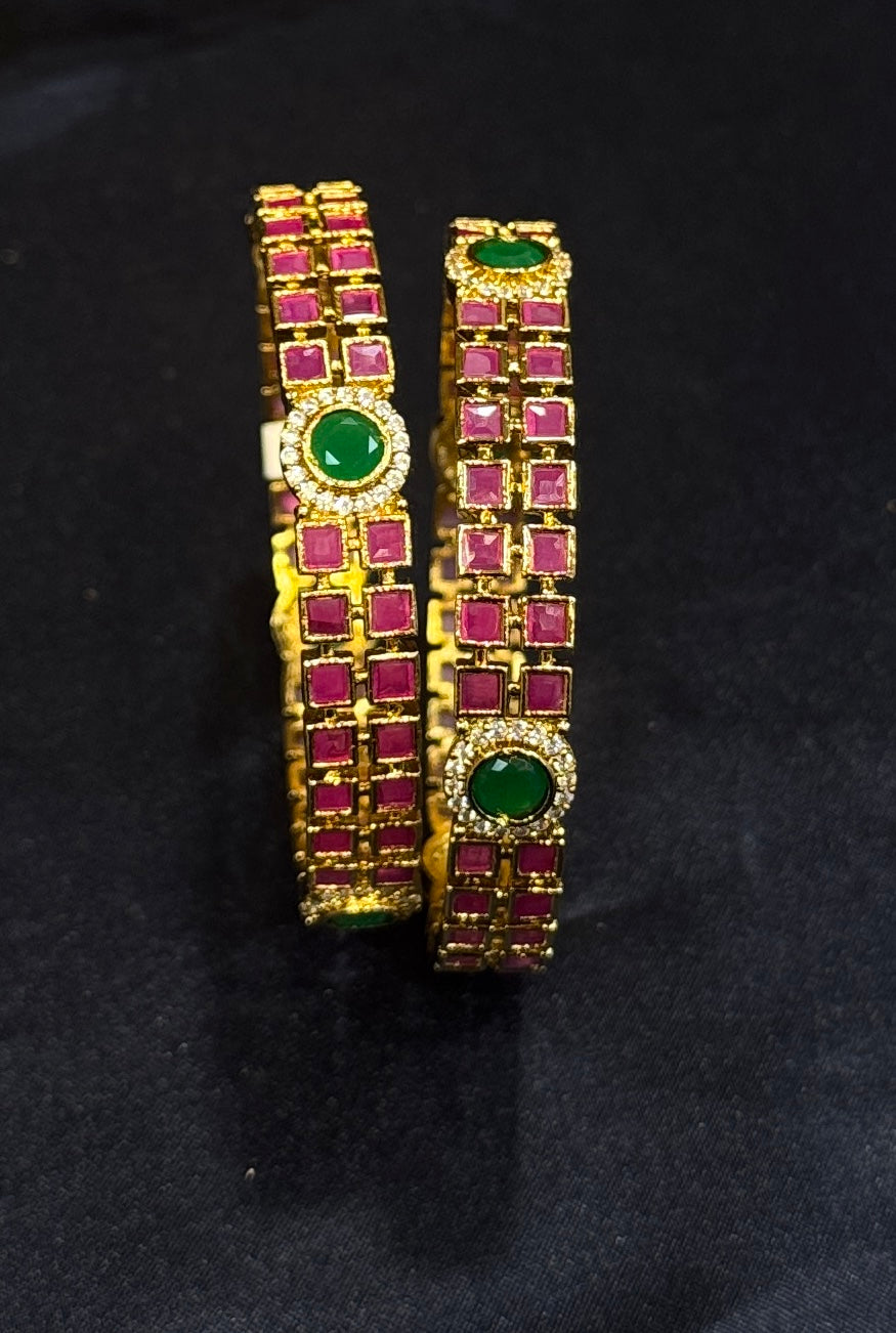 Pink And Green Stones Gold Plated Studded Bangles Near Me