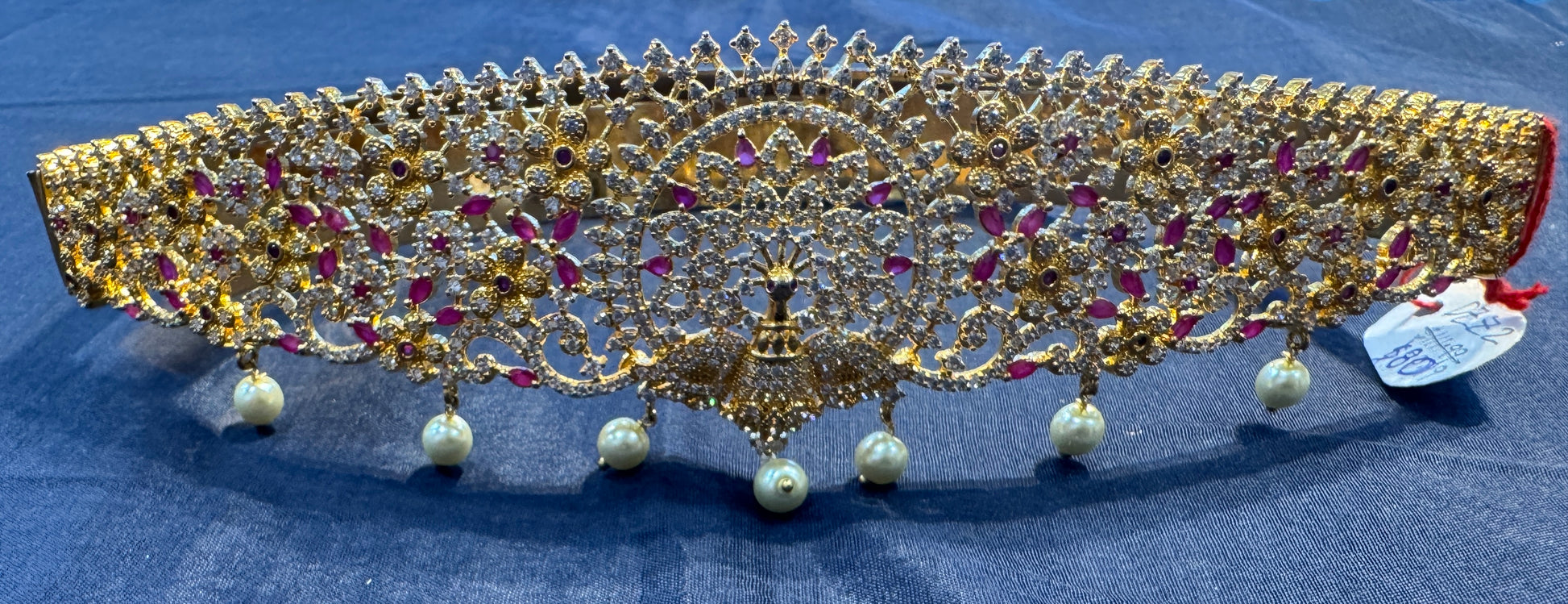 Gold Plated White & Red Jarkan Stones Hip Chain In USA