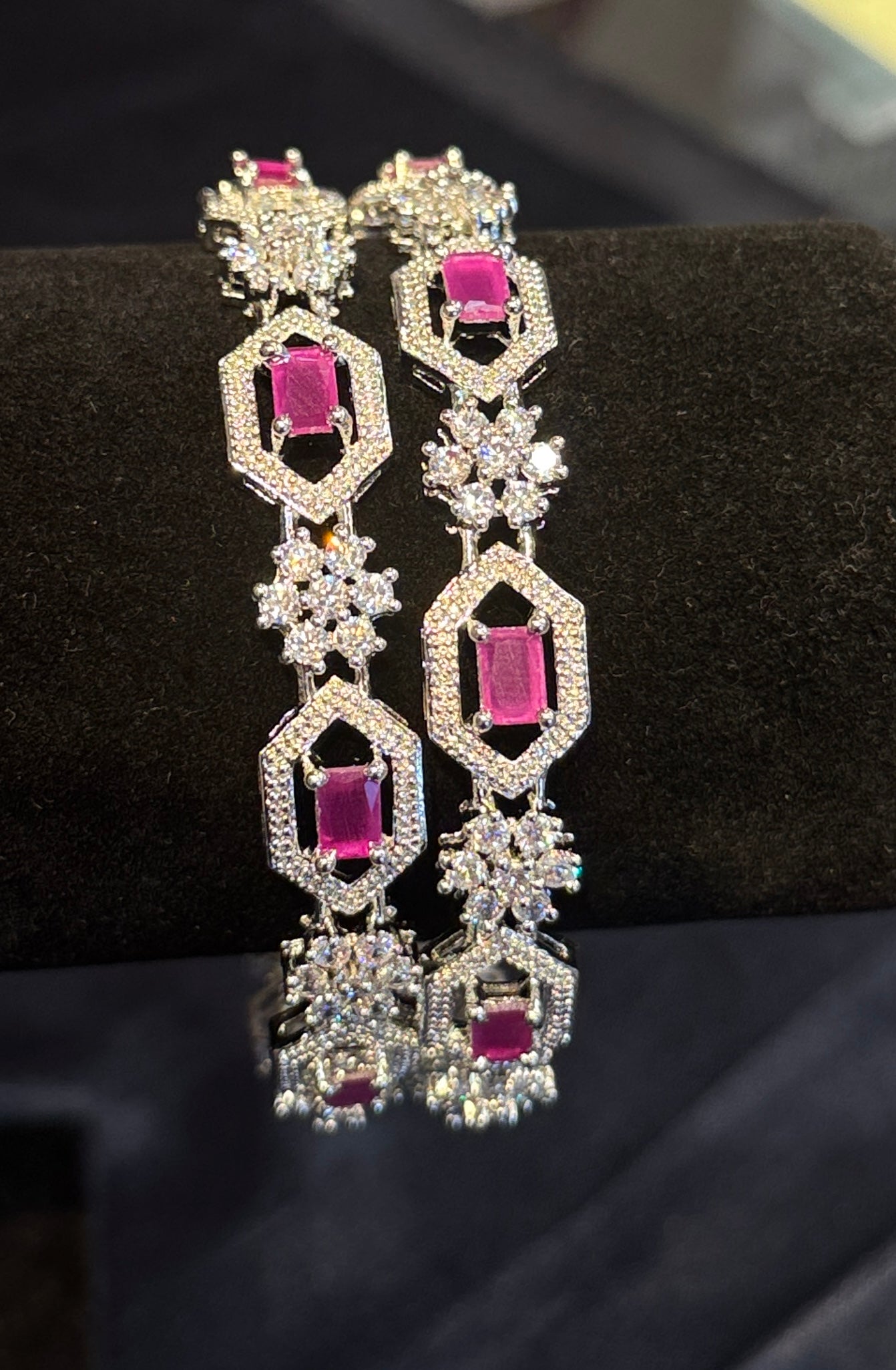Beautiful Pink And White Stones American Diamond Bangles