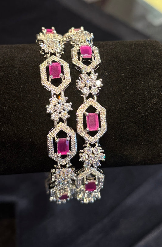 Beautiful Pink And White Stones American Diamond Bangles