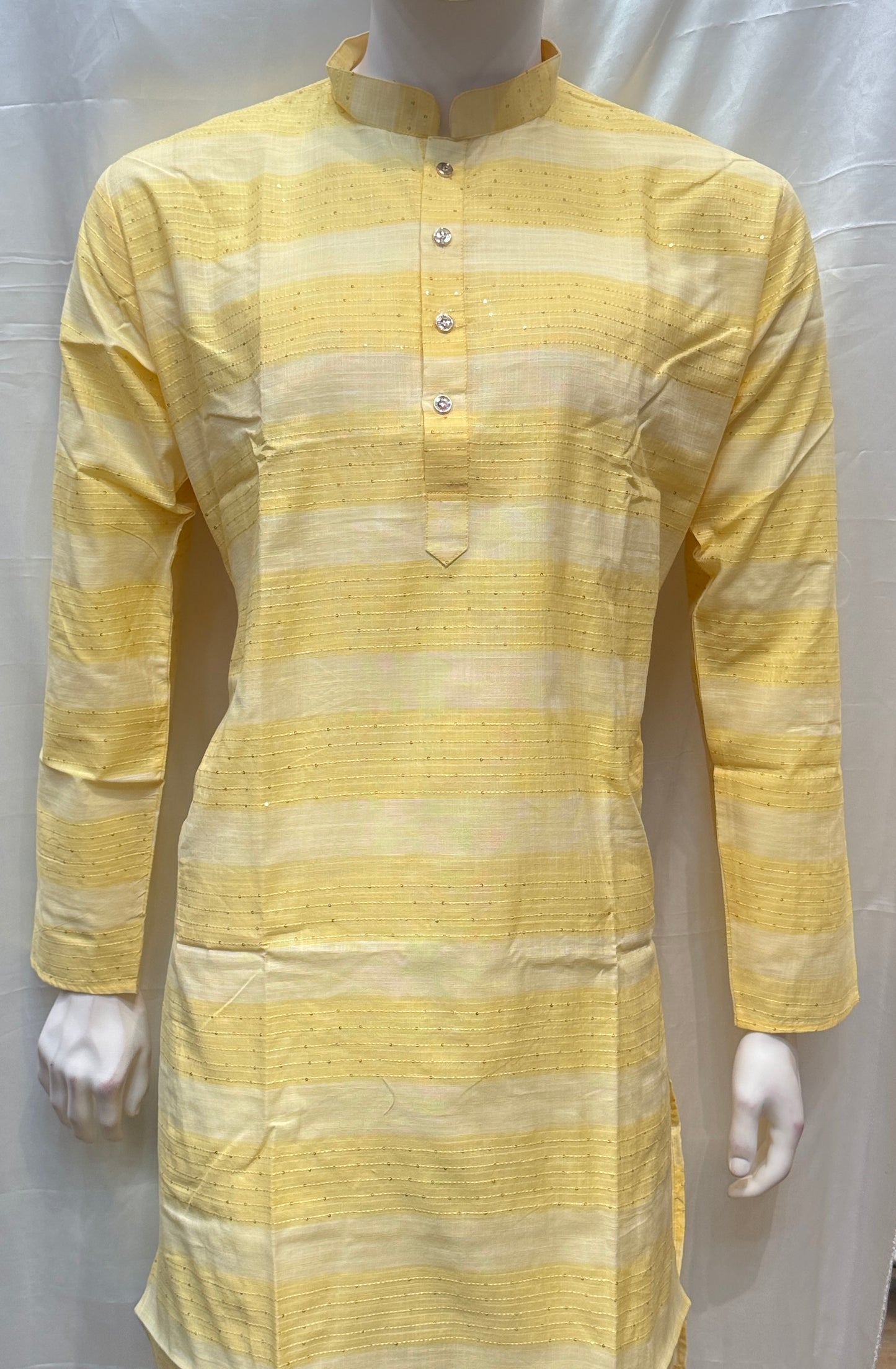Alluring Yellow Color Cotton Kurta With Pajama For Men