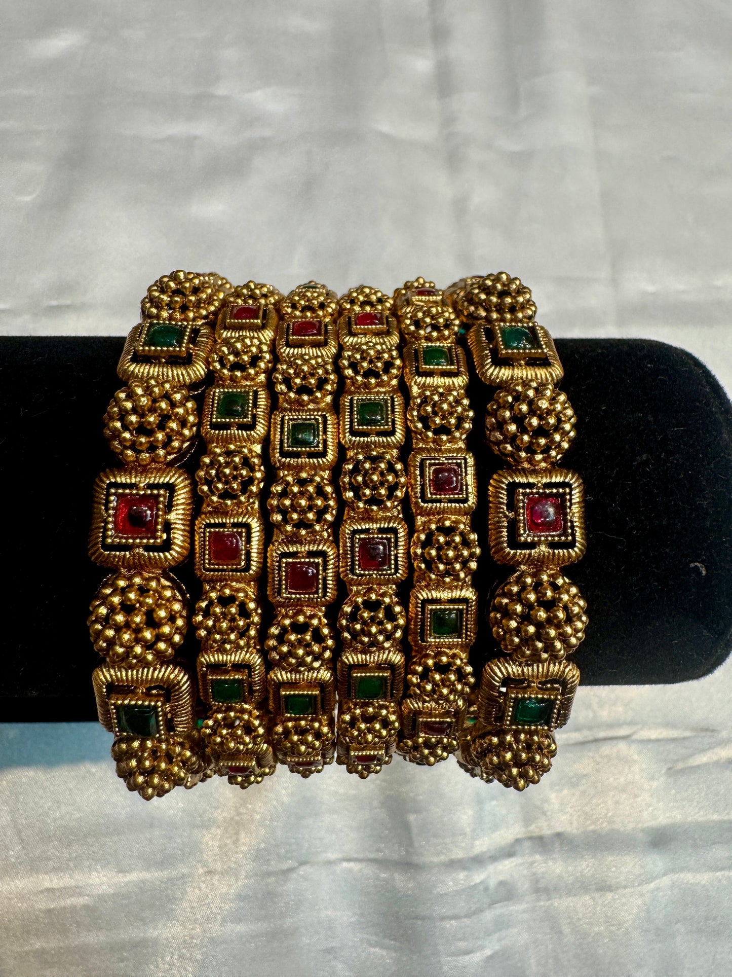 Antique Gold With Red And Green Stones Studded Bangles Near Me