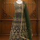Amazing Dark Olive Green With Gold Embroidery And Sequins Work Anarkali Gown For Women