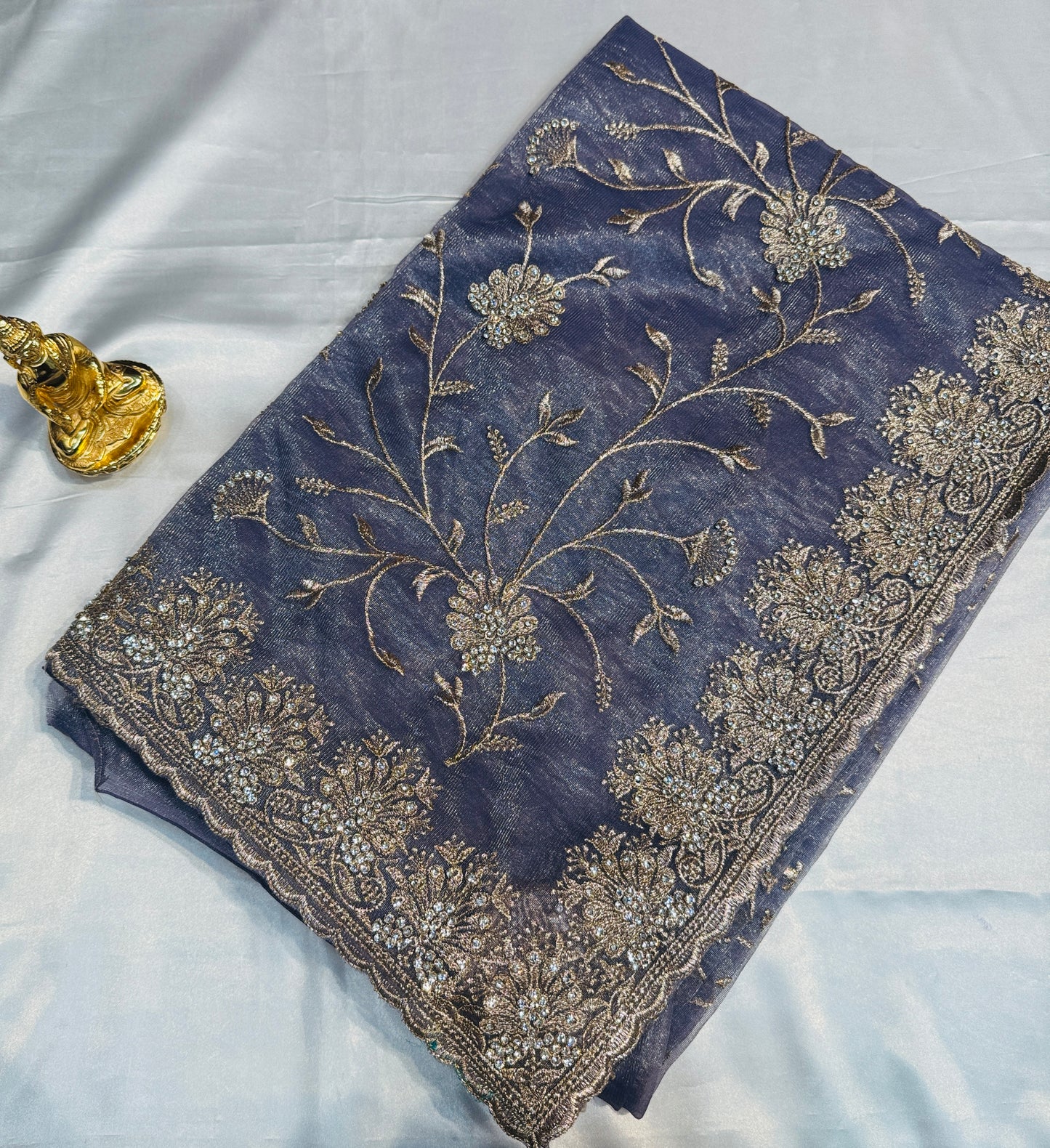 Fantastic Light Lavender Color Soft Organza With White Stone Work Fancy Saree  - PREMIUM QUALITY