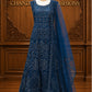 Terrific Dark Blue Color Georgette With Embroidery And Mirror Work Anarkali Gown For Women