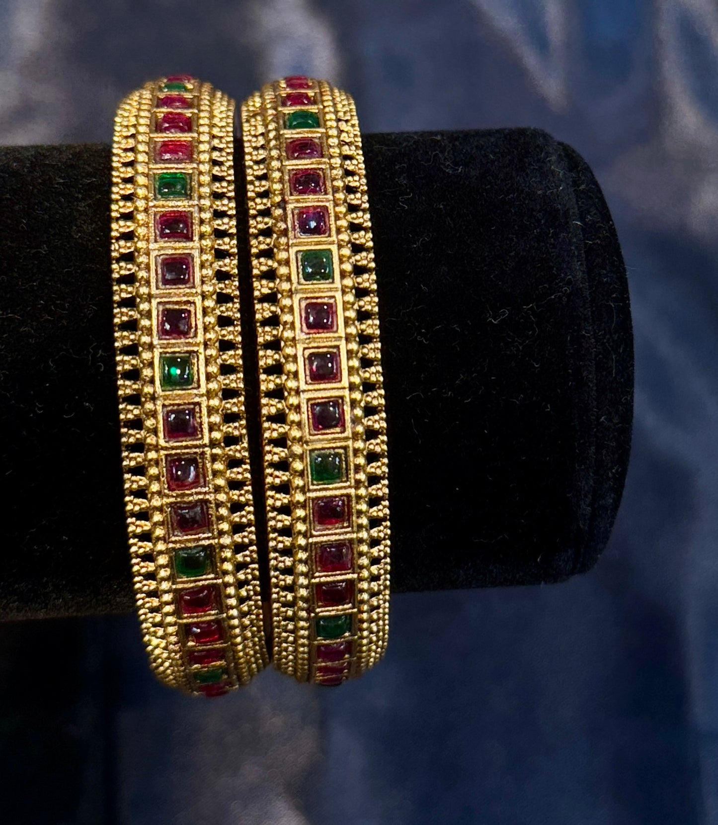 Green And Red Stones Antique Design Gold Plated Bangles In USA