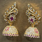 Stunning Dark Pink Color Stones With Gold Plated Earrings