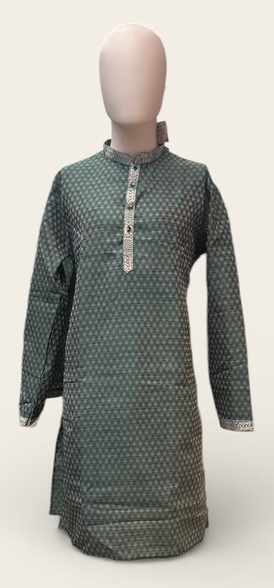 Graceful Dark Green Color Raw Silk With Embroidery Work Kurta Suits For Men