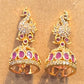 Beautiful Dark Pink Color Peacock Shaped Gold Plated Earrings Near Me