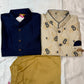 Attractive Blue Color Designer Silk Kurta And Nehru Jacket With Pajama Set