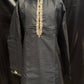 Elegant Black Color Hand Work Zardozi Embroidery Kurta With Pajama Pants For Men