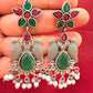 Appealing Oxidized Maroon And Green Stone And Beaded Work Bird Designs Earrings For Women