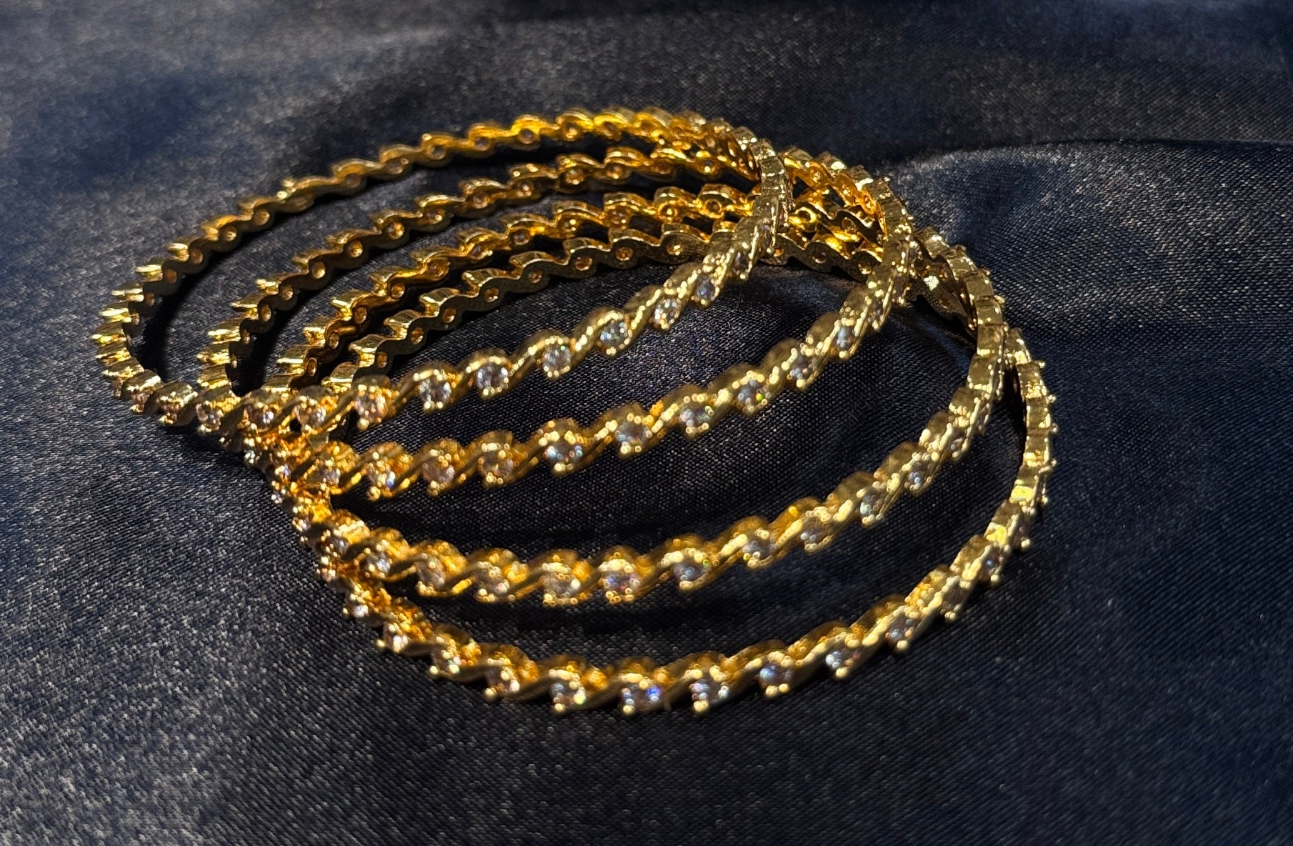 White Stones Modern Design Gold Plated Bangles In USA