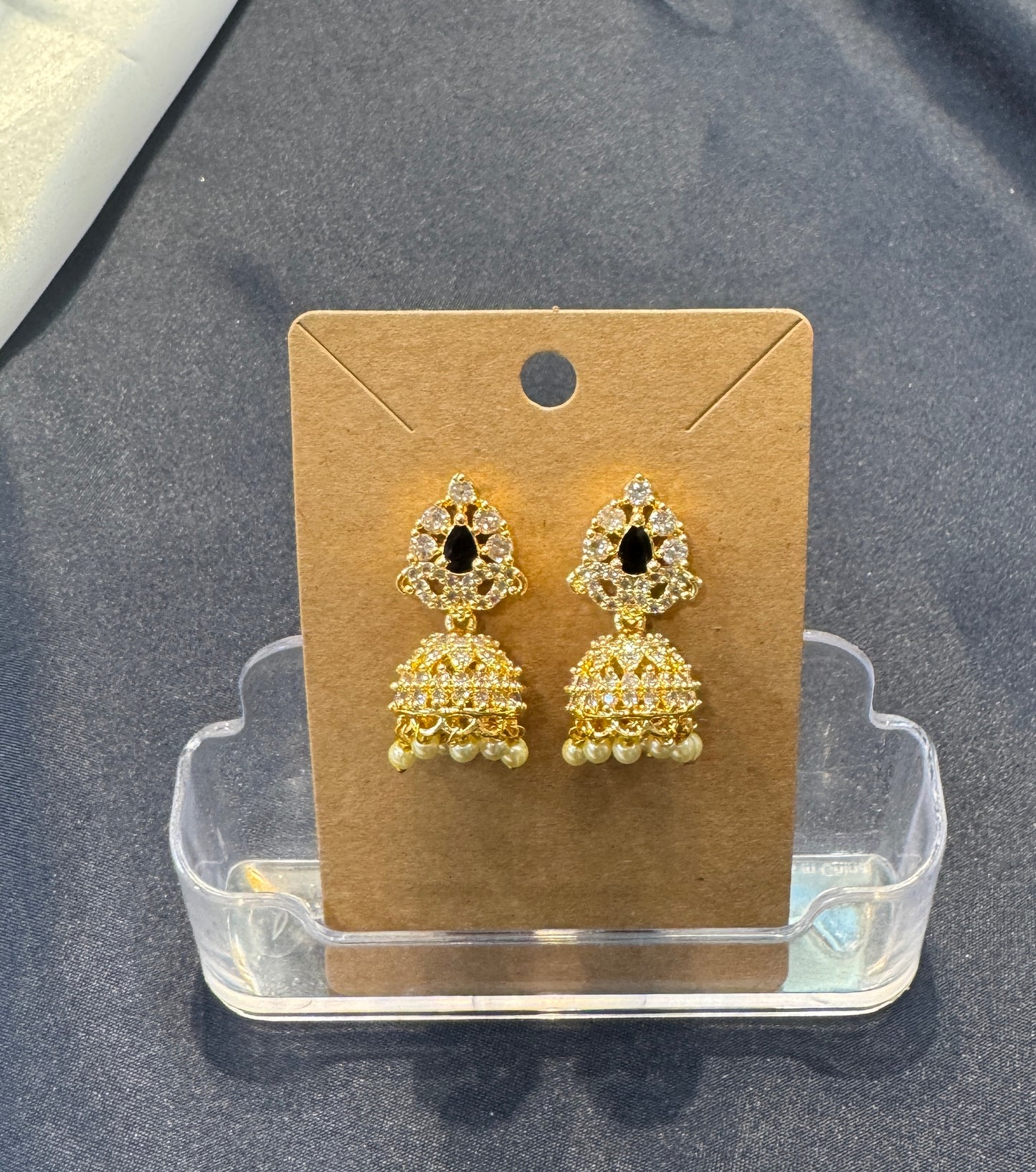 Gold plated White and Black Stones Earrings Near Me