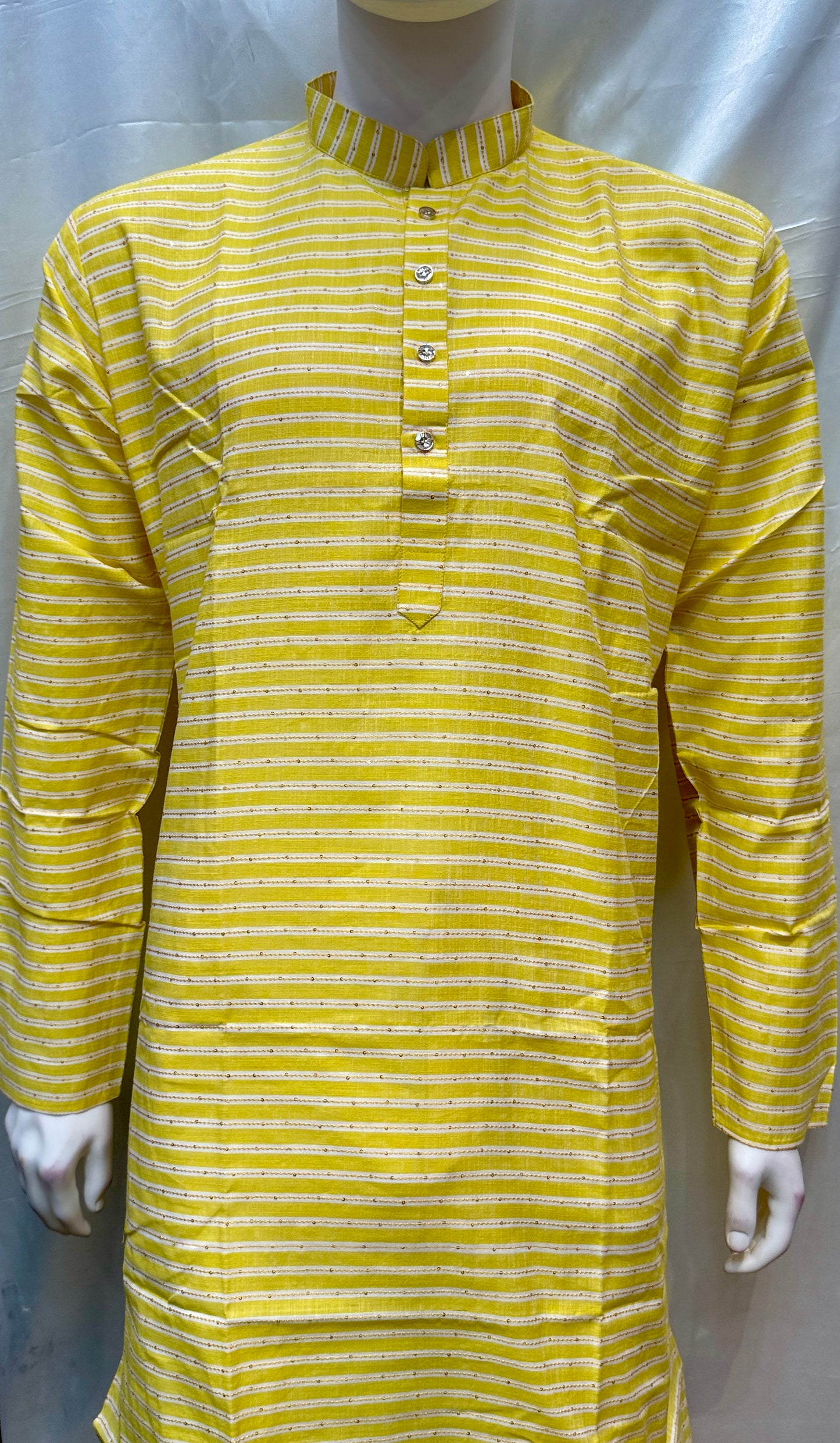 Alluring Yellow Color Cotton Kurta With Pajama For Men
