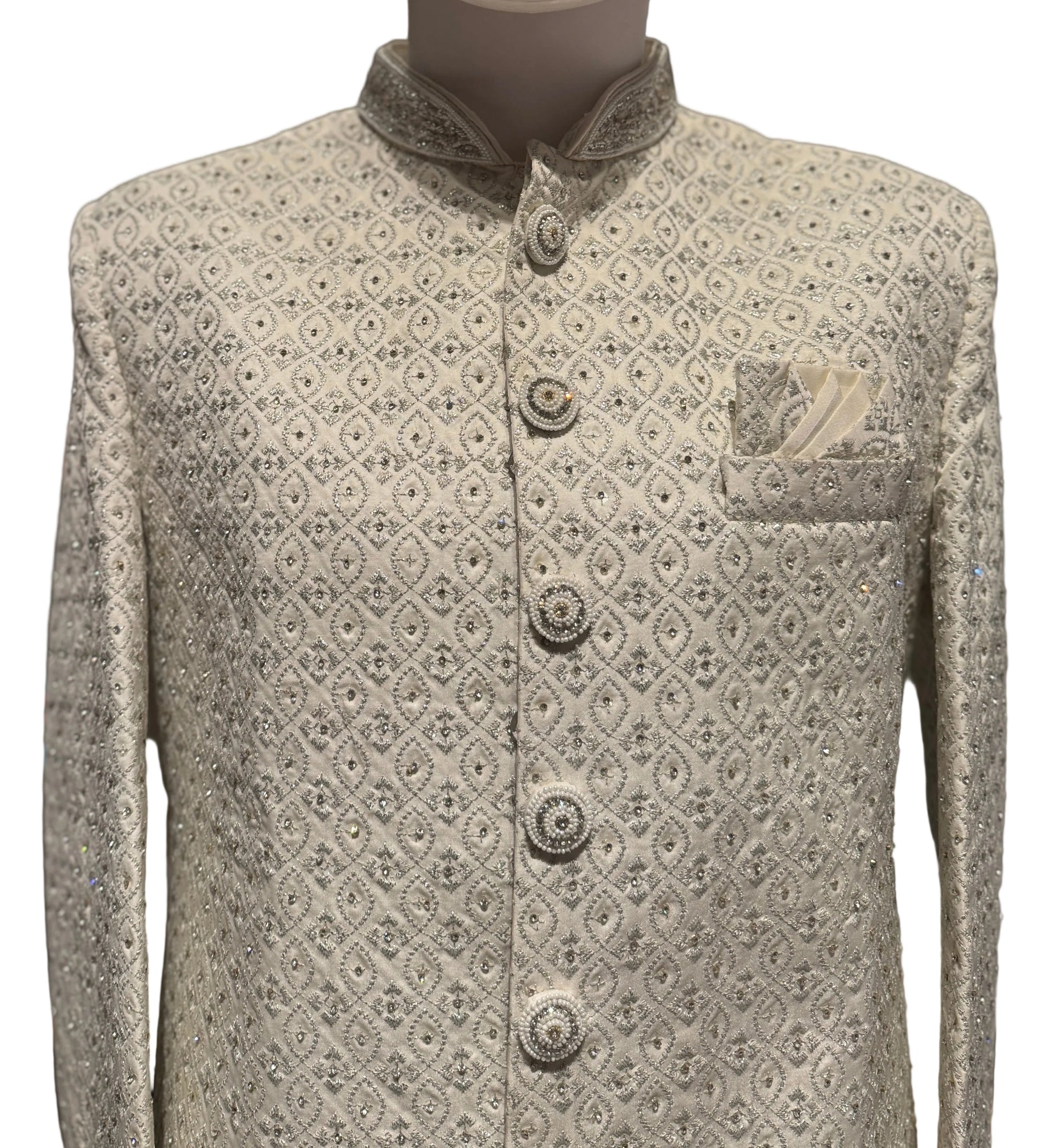  Cream Color Sequins Work Sherwani Suits In USA