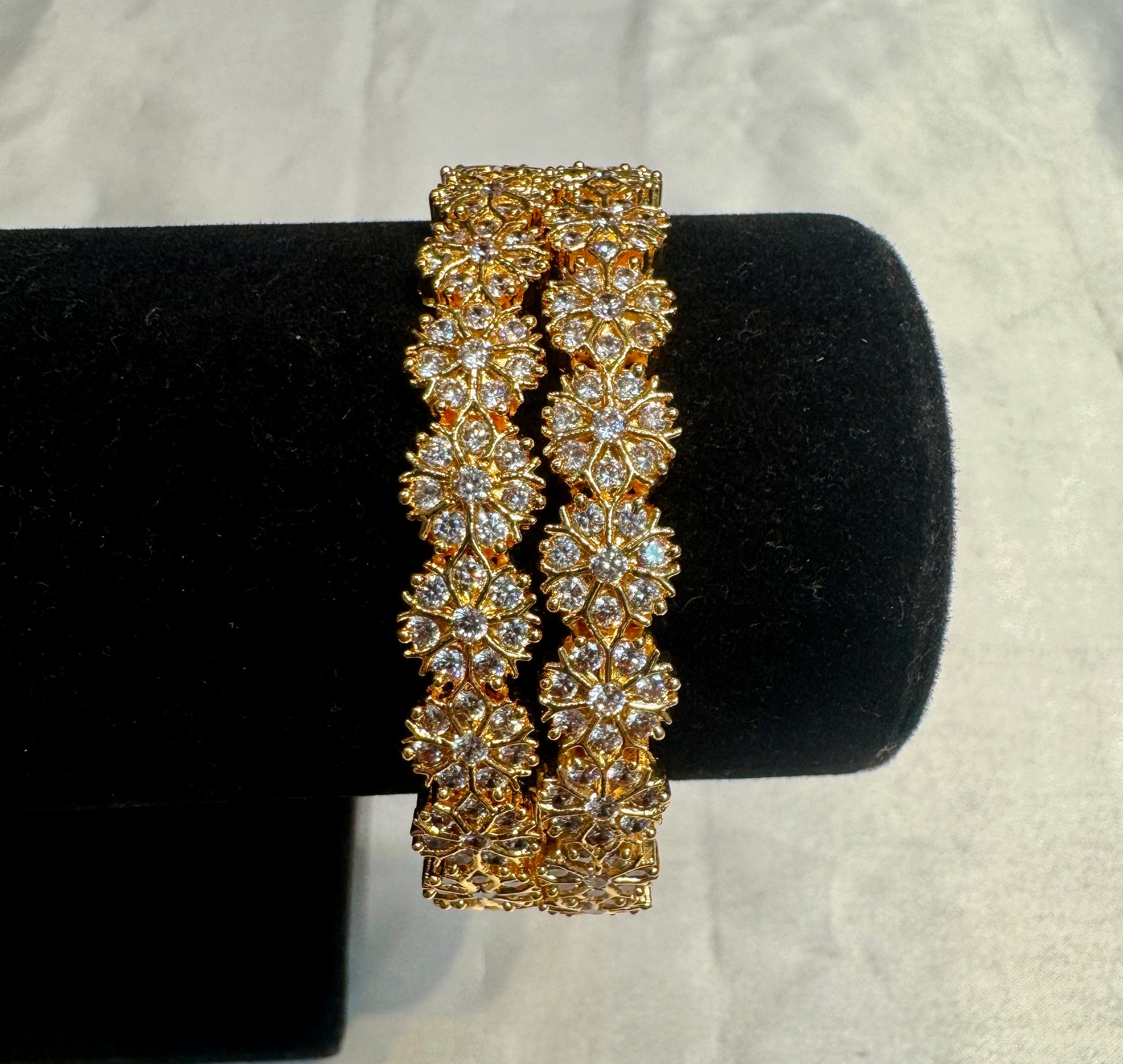 Elegant Gold Plated With White Stones Bangles with Flower Design In USA