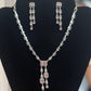 Pretty White And Pink Color Stones American Diamond Necklace With Earrings