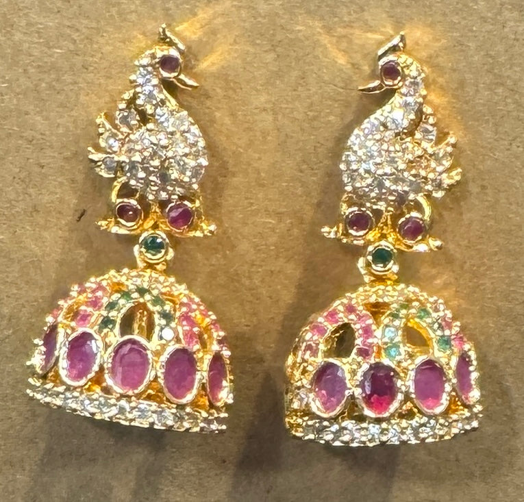 Elegant Multicolored Peacock Design With Gold Plated Earrings Near Me