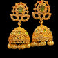 Pretty Green Stones Gold Plated With Pearls Jhumkas