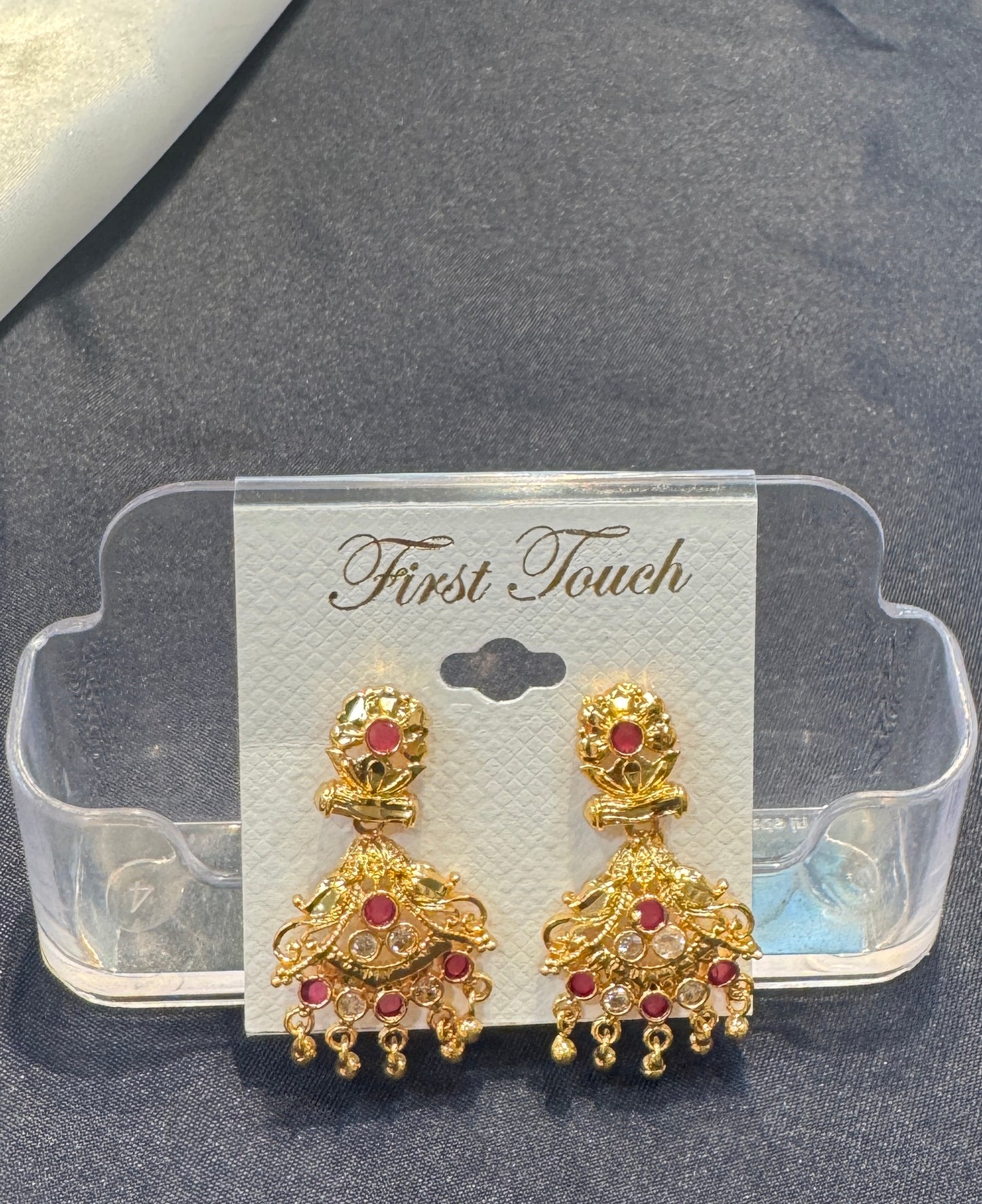 Pleasing Gold Plated Pink And White Stone Earrings For Women