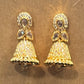 Alluring Doll Shaped Gold Plated Jhumka Earrings With White Stones For Women