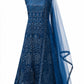 Terrific Dark Blue Color Georgette With Embroidery And Mirror Work Anarkali Gown For Women