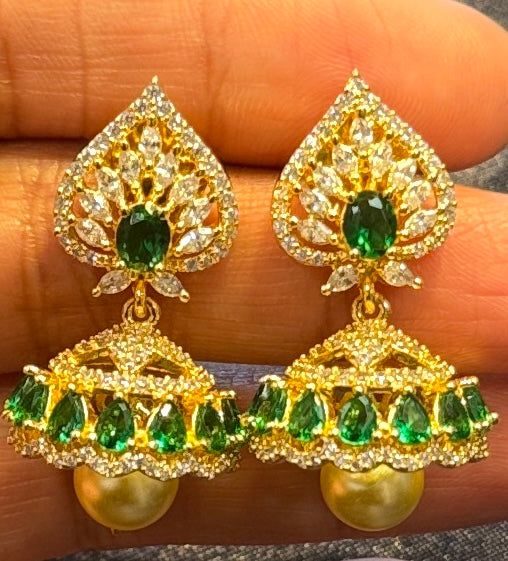 Exquisite Green Color Stones Gold Plated Earrings For Women