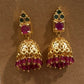 Dazzling Gold plated With Dark Pink And Green Stones Earrings Near Me