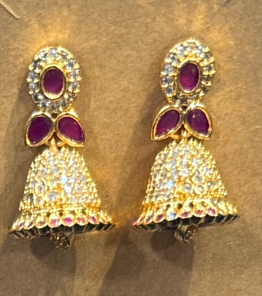Exquisite Dark Pink Color Stones With Gold Plated Earrings For Women