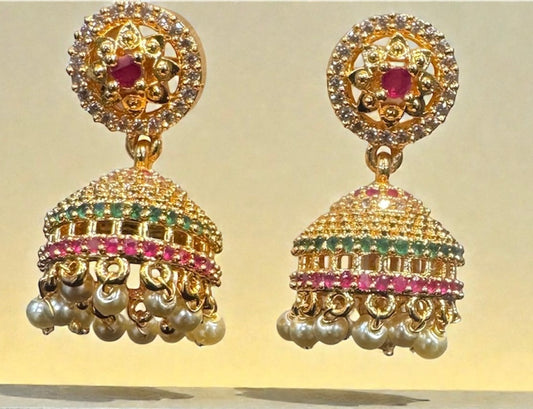 Stunning Multicolored Gold Plated Earrings With Pearls
