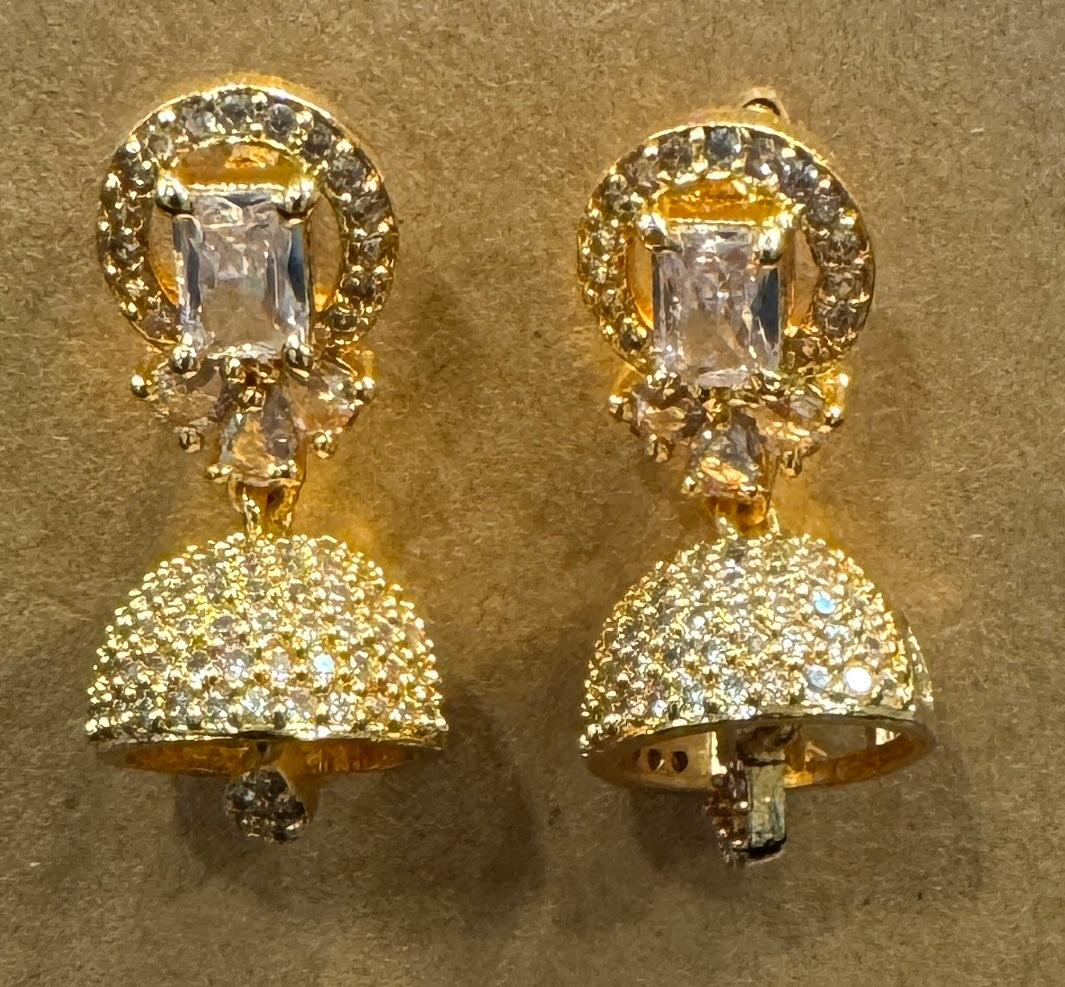Charming Gold Plated Earrings With White Stone Near Me