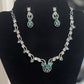 Alluring Blue And White Color Stones American Diamond Necklace With Earrings Set