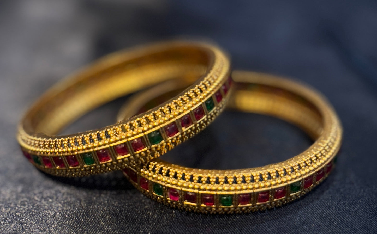 Green And Red Stones Antique Design Gold Plated Bangles Near Me